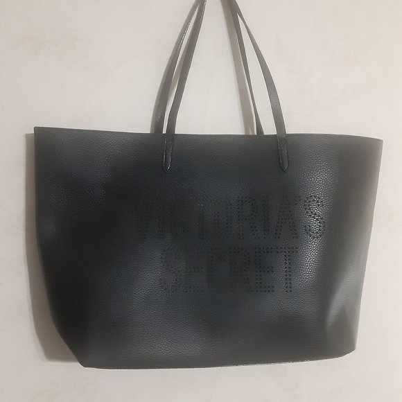NWOT Victoria's Secret Weekender PVC Black and Silver Tote Bag - Picture 1 of 6